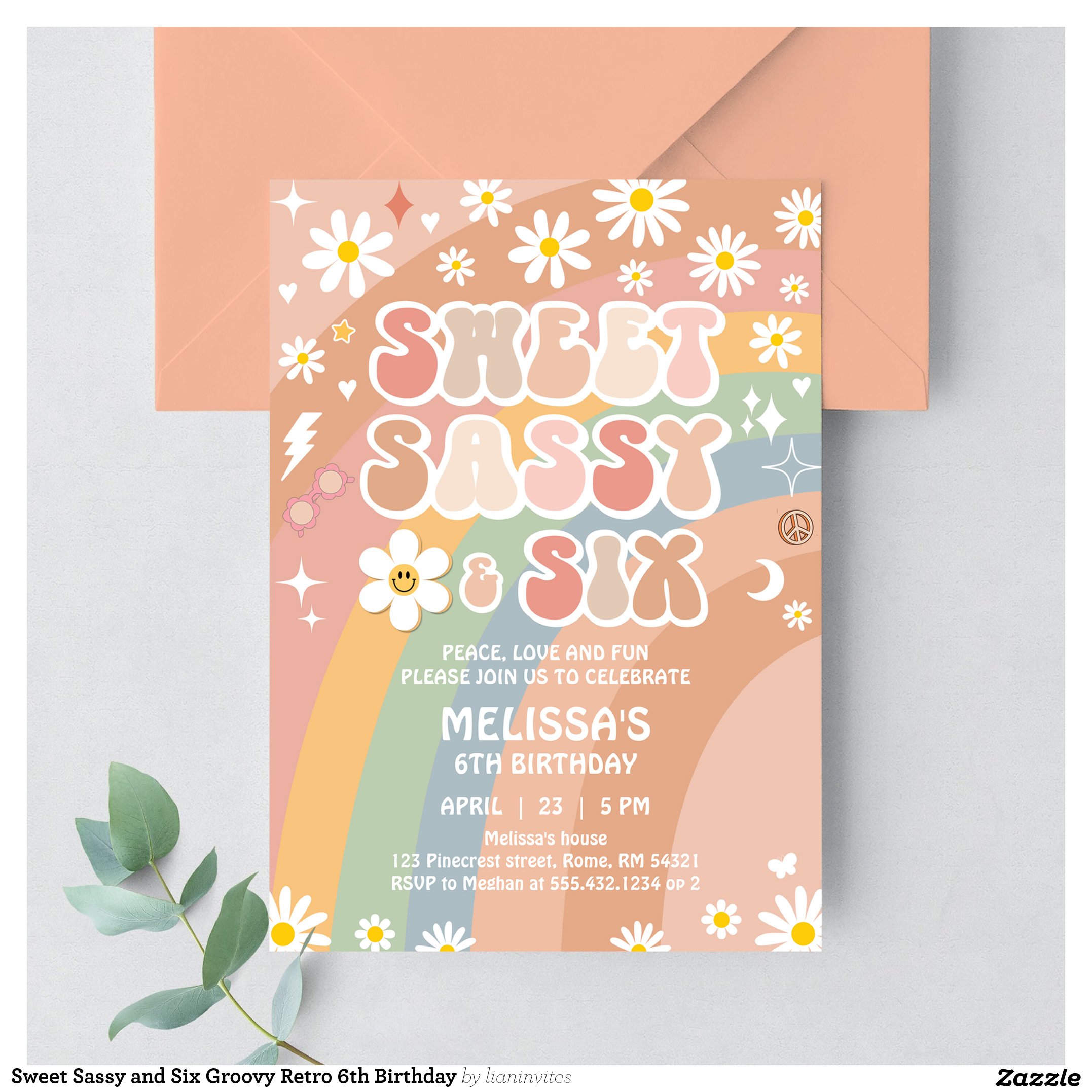 Sweet Sassy and Six Groovy Retro 6th Birthday Invitation