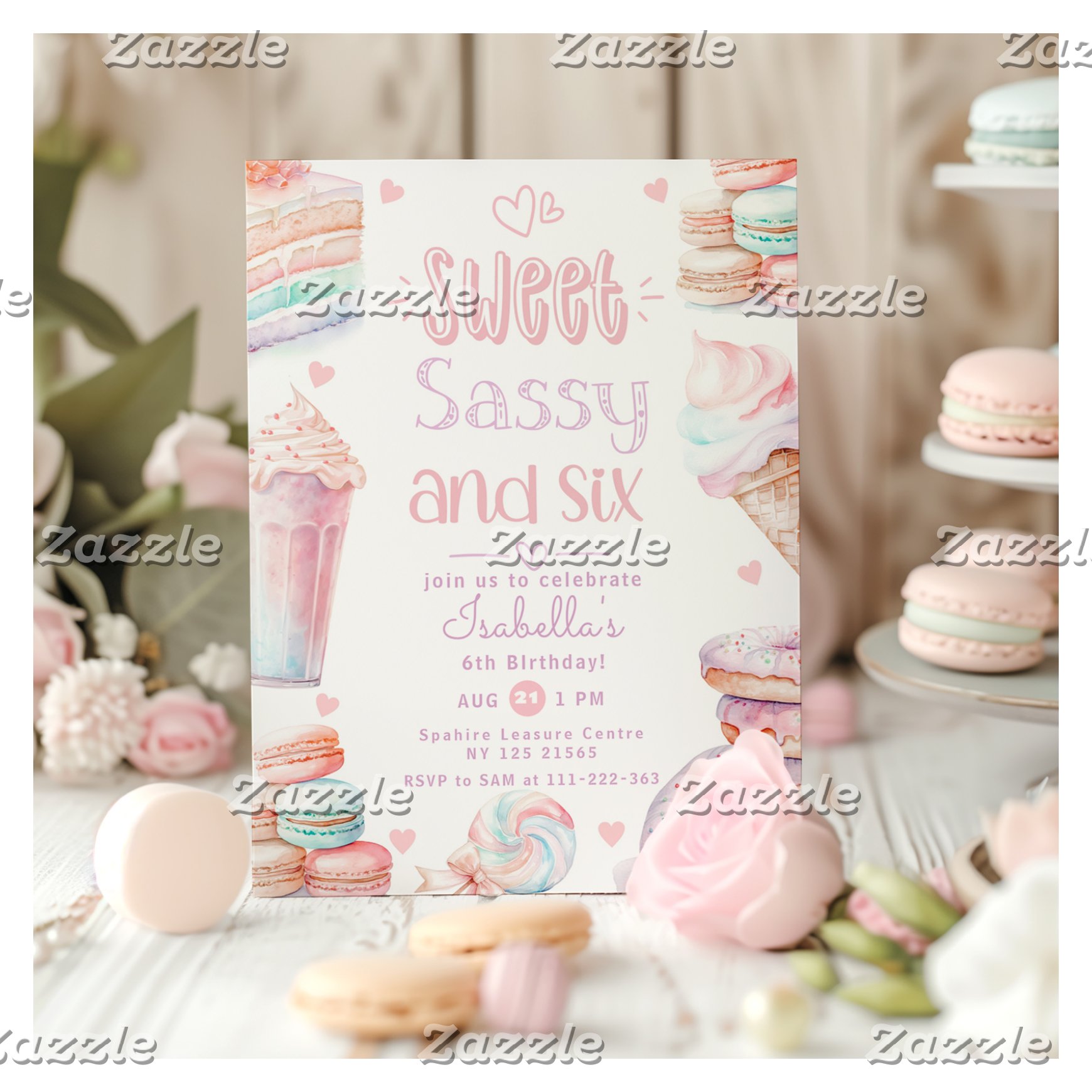 Sweet sassy and six pastel sweets 6th birthday invitation