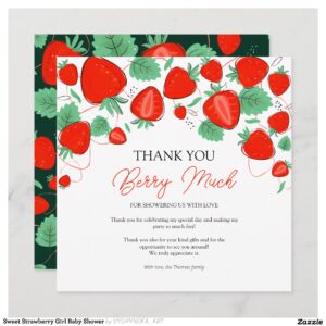 Sweet Strawberry Girl Baby Shower Thank You Card