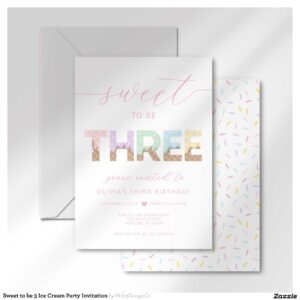 Sweet to be 3 Ice Cream Party Invitation