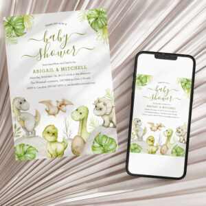 Sweet Watercolor Dinosaur Baby Shower Invitation