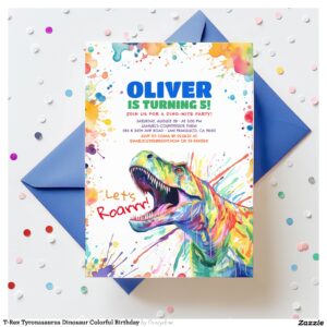 T-Rex Tyronasaurus Dinosaur Colorful Birthday Invitation