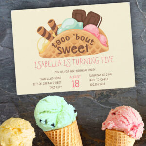 Taco Bout Sweet Waffle Ice Cream Birthday Invitation