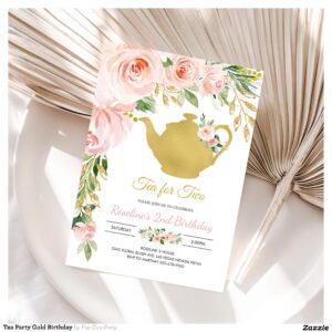 Tea Party Gold Birthday Invitation