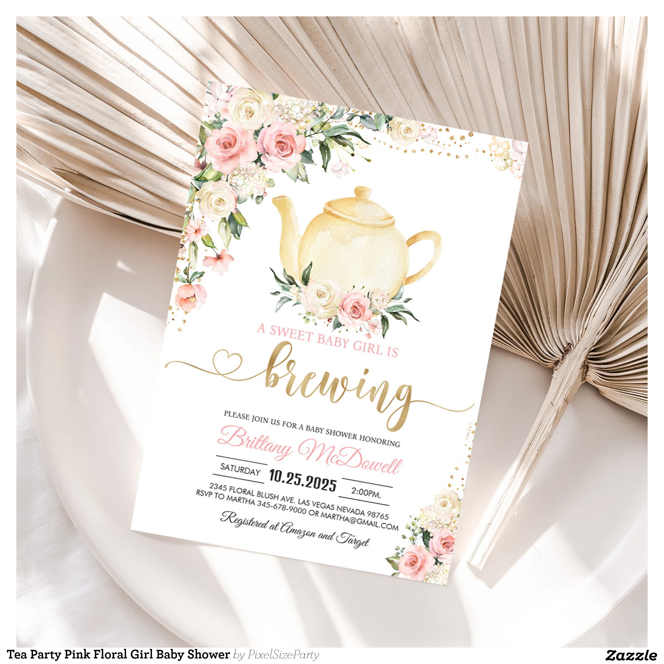 Tea Party Pink Floral Girl Baby Shower Invitation