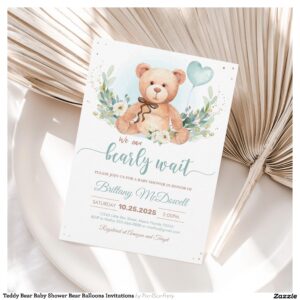Teddy Bear Baby Shower Bear Balloons Invitations