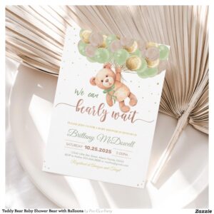 Teddy Bear Baby Shower Bear with Balloons Invitation