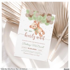 Teddy Bear Baby Shower Bear with Balloons Invitation