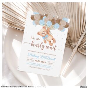Teddy Bear Baby Shower Bear with Balloons Invitation