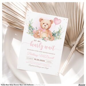 Teddy Bear Baby Shower Bear with Balloons Invitation