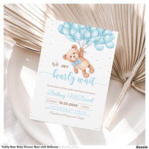 Teddy Bear Baby Shower Bear with Balloons Invitation