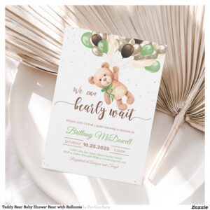 Teddy Bear Baby Shower Bear with Balloons Invitation