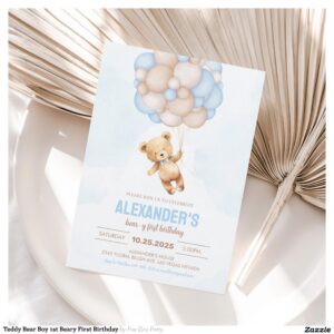 Teddy Bear Boy 1st Beary First Birthday Invitation