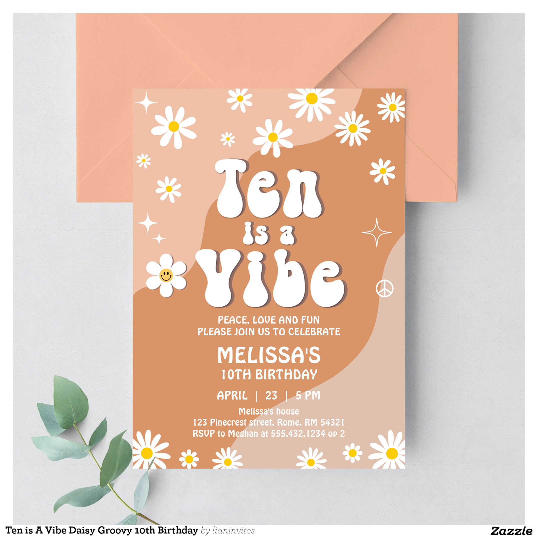 Ten is A Vibe Daisy Groovy 10th Birthday Invitation