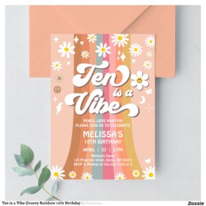 Ten is a Vibe Groovy Rainbow 10th Birthday Invitation
