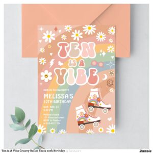Ten is A Vibe Groovy Roller Skate 10th Birthday Invitation