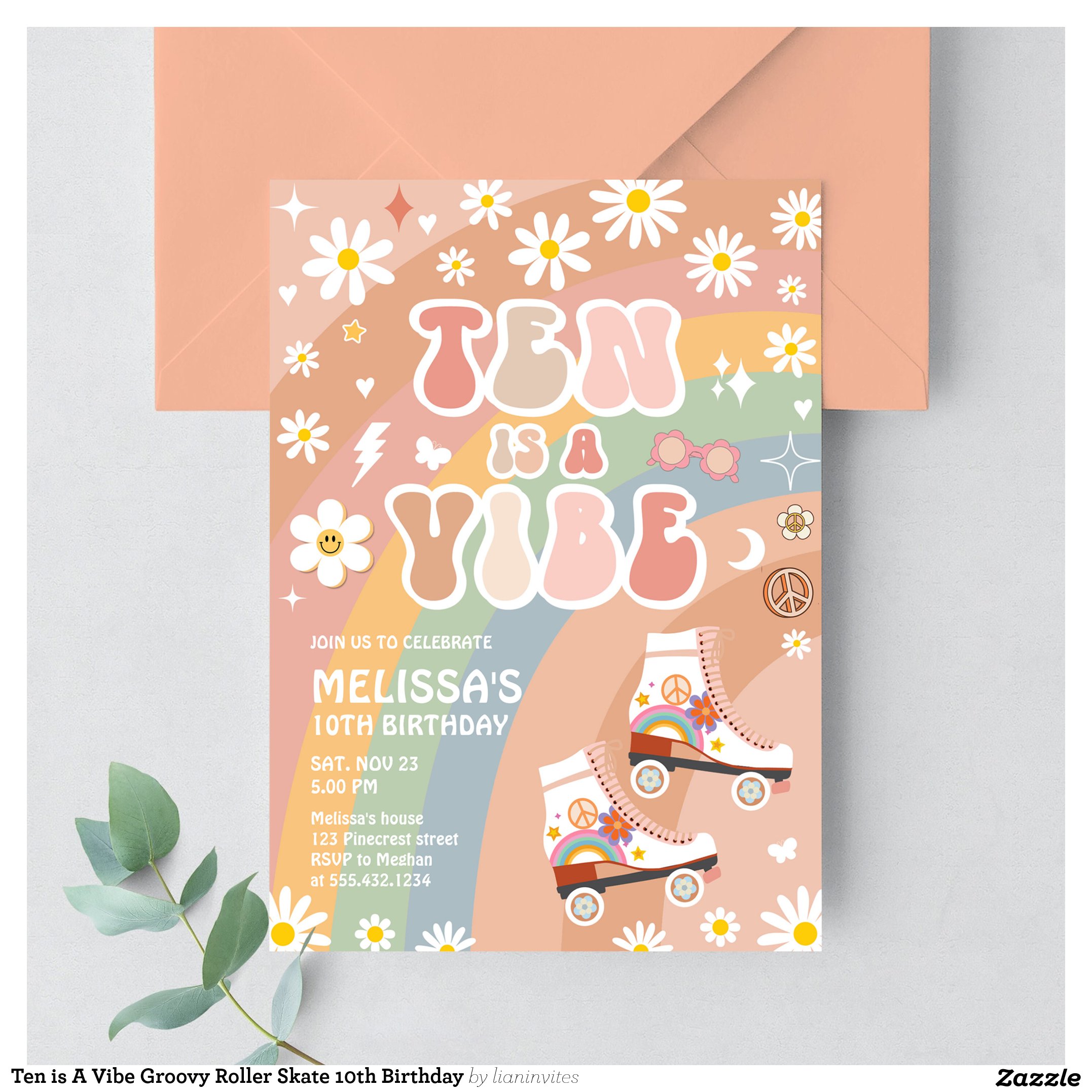 Ten is A Vibe Groovy Roller Skate 10th Birthday Invitation