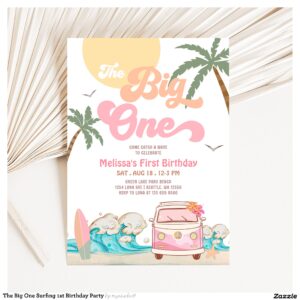The Big One Surfing 1st Birthday Party Invitation