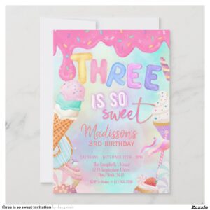 three is so sweet invitation