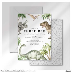 Three Rex Dinosaur Birthday Invitation