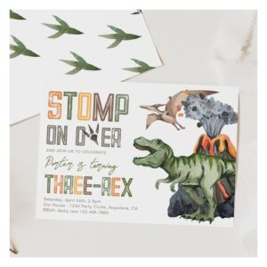Three-Rex Dinosaur Birthday Invitation