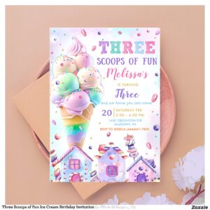 Three Scoops of Fun Ice Cream Birthday Invitation