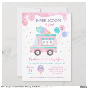 Three Scoops of fun Ice Cream Birthday Invitations