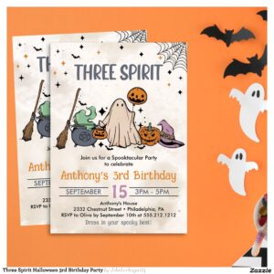 Three Spirit Halloween 3rd Birthday Party Invitation