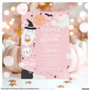 Three Spirit Halloween Ghost 3rd Birthday Party Invitation