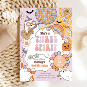Three Spirit Retro Halloween Party Third Birthday Invitation
