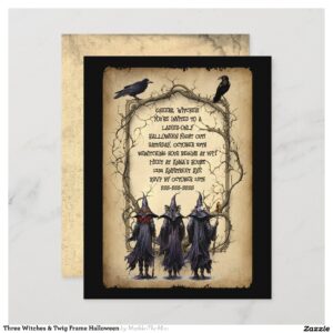 Three Witches & Twig Frame Halloween Invitation