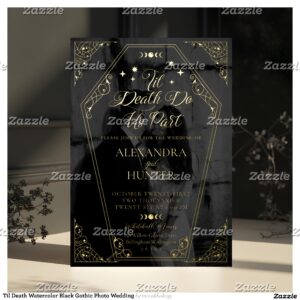 Til Death Watercolor Black Gothic Photo Wedding Foil Invitation