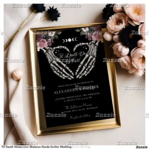 Til Death Watercolor Skeleton Hands Gothic Wedding Invitation