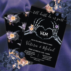 Till death do us Part Skeleton heart Hands Wedding Invitation