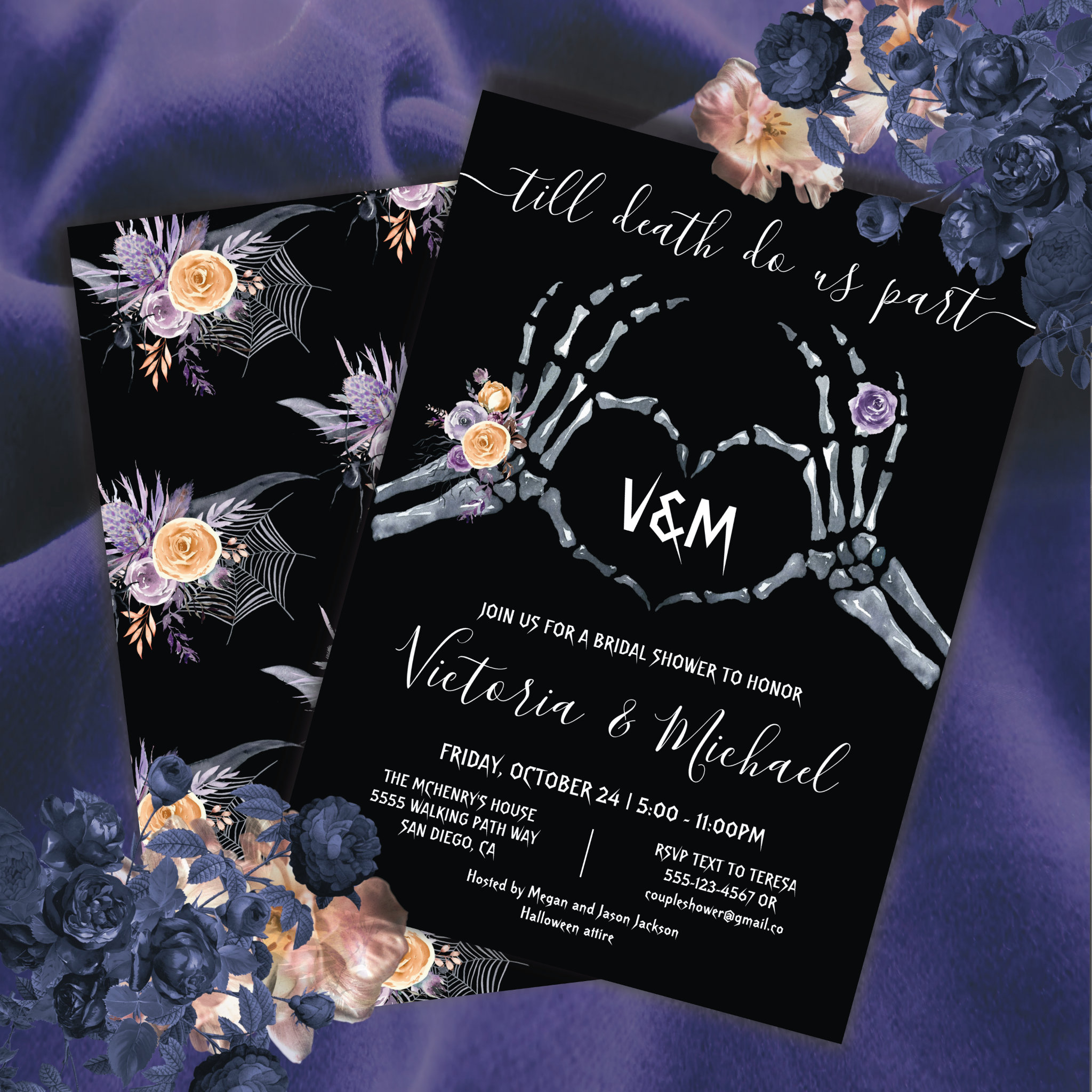 Till death do us Part Skeleton heart Hands Wedding Invitation