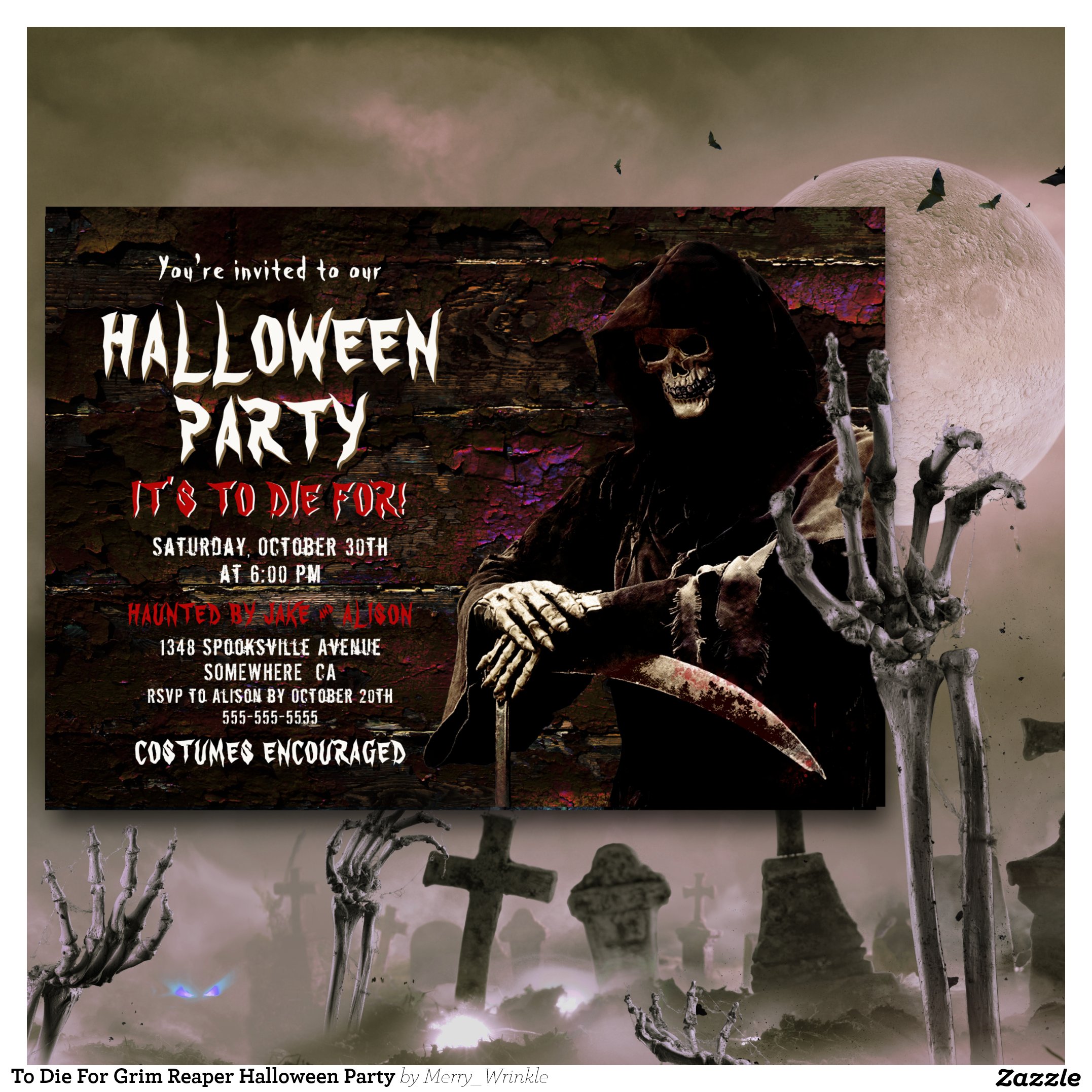 To Die For Grim Reaper Halloween Party Invitation