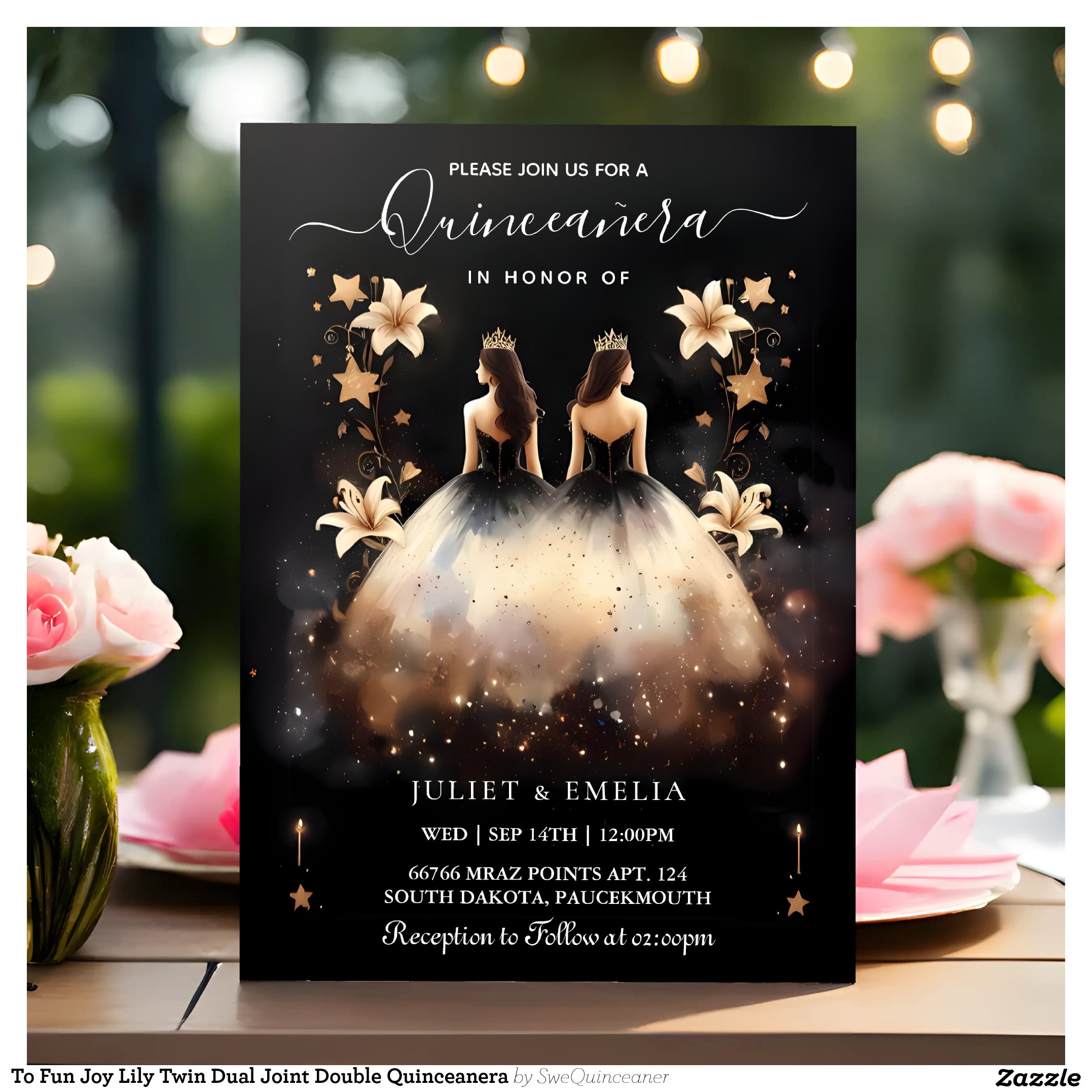 To Fun Joy Lily Twin Dual Joint Double Quinceanera Invitation