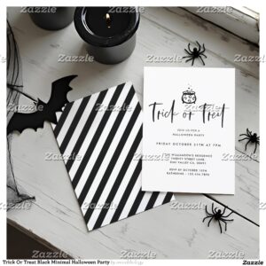 Trick Or Treat Black Minimal Halloween Party Invitation