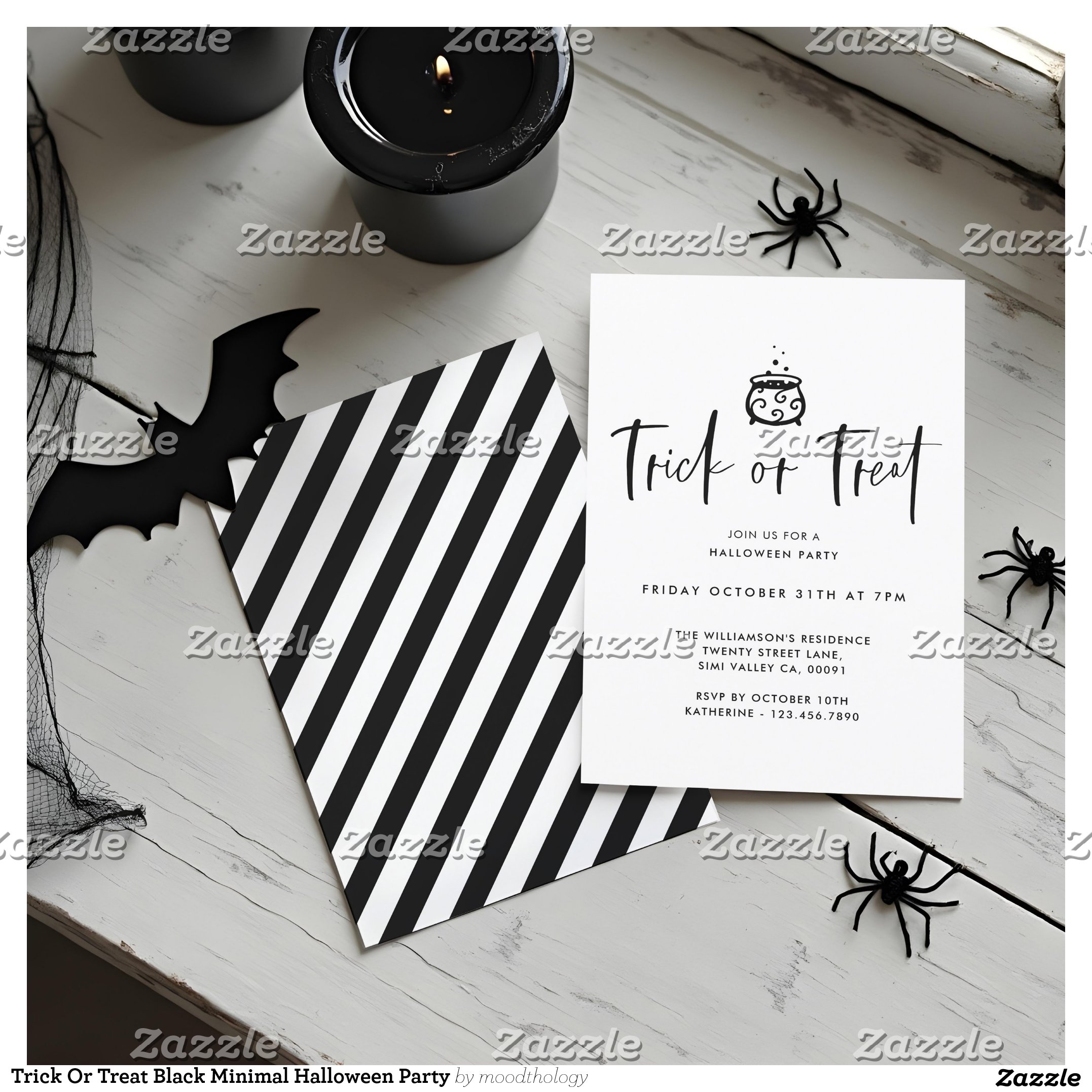 Trick Or Treat Black Minimal Halloween Party Invitation