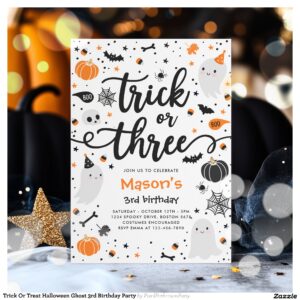 Trick Or Treat Halloween Ghost 3rd Birthday Party Invitation
