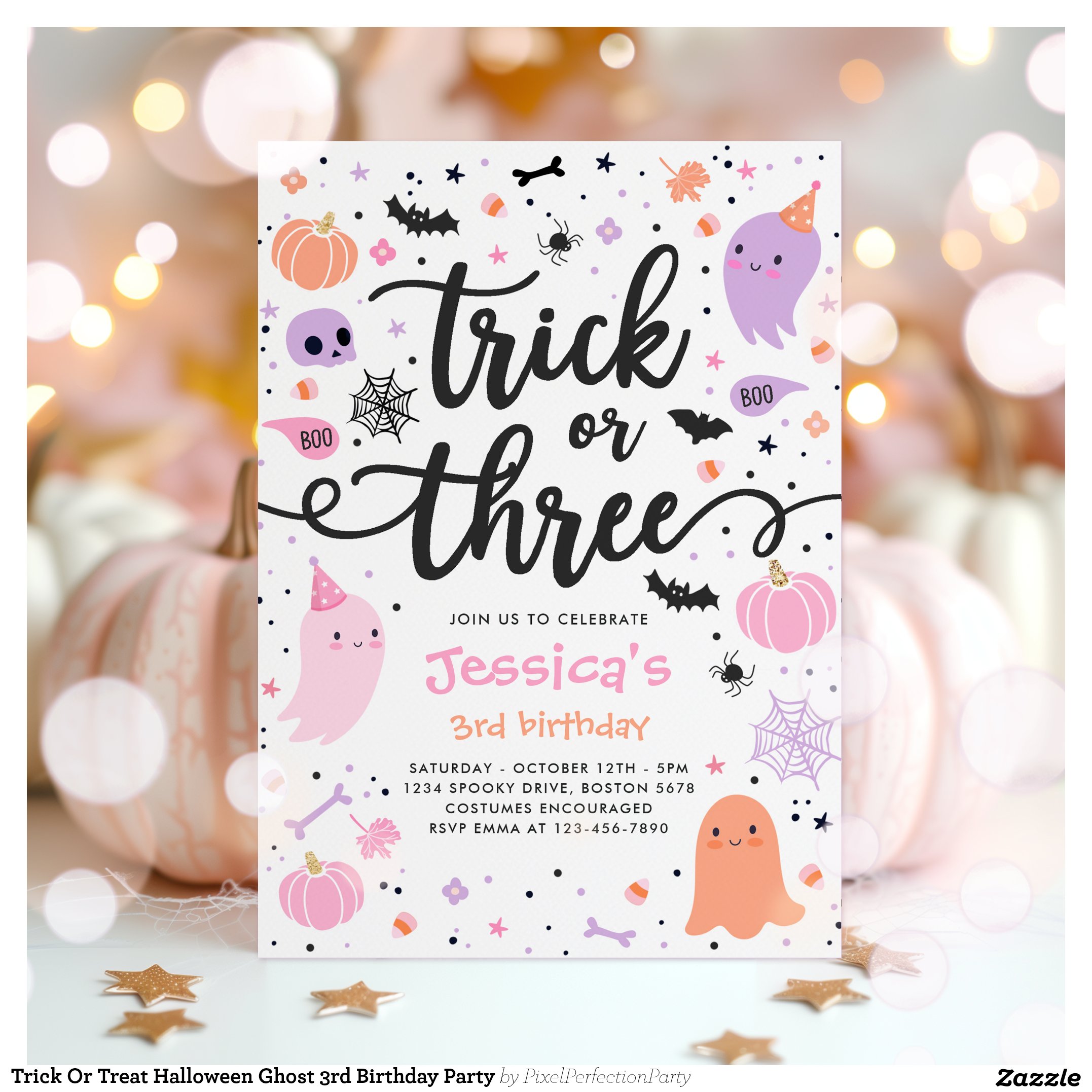 Trick Or Treat Halloween Ghost 3rd Birthday Party Invitation