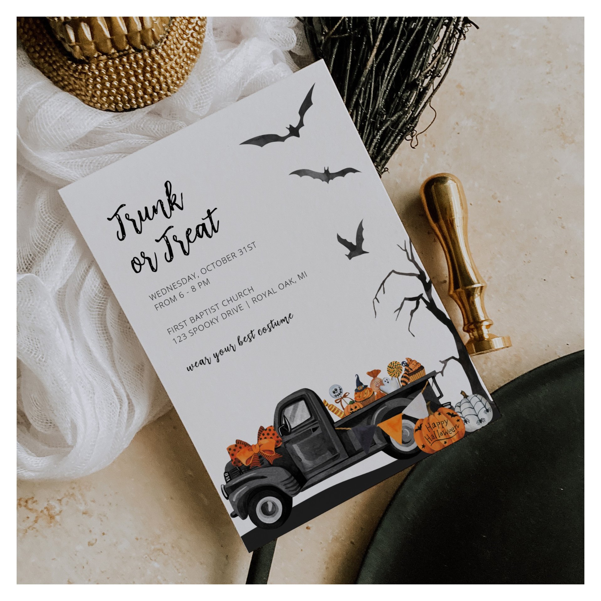 Trunk or Treat Halloween Invitation for Kids
