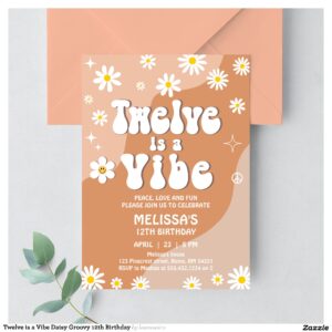 Twelve is a Vibe Daisy Groovy 12th Birthday Invitation
