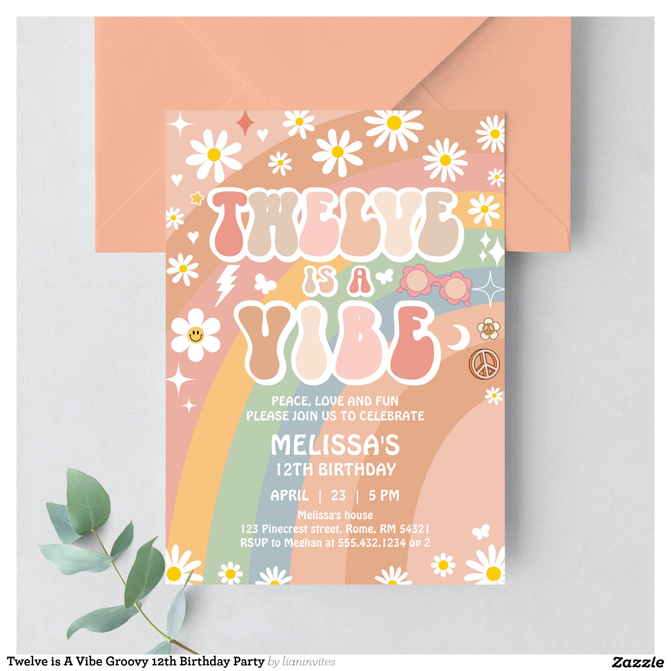 Twelve is A Vibe Groovy 12th Birthday Party Invitation