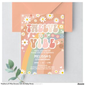 Twelve is A Vibe Groovy 12th Birthday Party Invitation