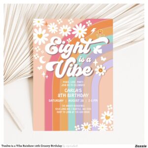 Twelve is a Vibe Rainbow 12th Groovy Birthday Invitation