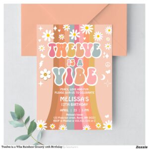 Twelve is a Vibe Rainbow Groovy 12th Birthday Invitation