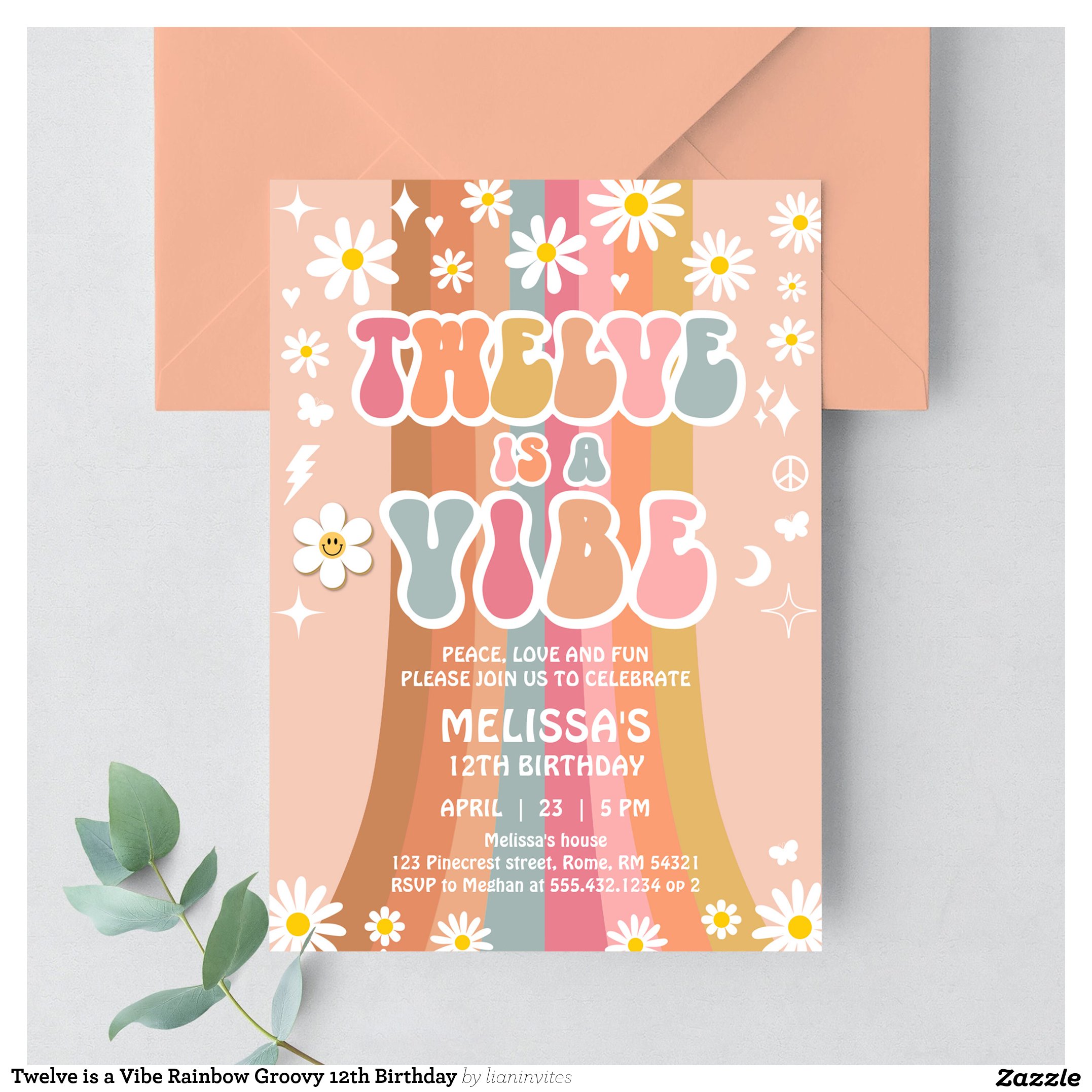 Twelve is a Vibe Rainbow Groovy 12th Birthday Invitation