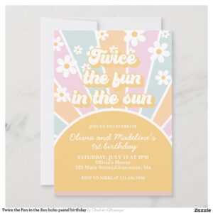 Twice the Fun in the Sun boho pastel birthday Invitation