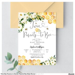 Twin Bee Parents to Gender Neutral Bee Baby Shower Invitation